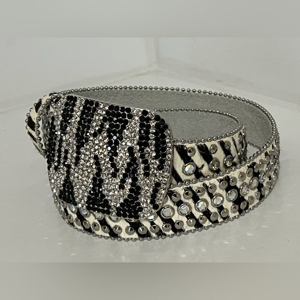Nocona | Zebra Stripe Horse Hair and Rhinestone Belt - Picture 7 of 11